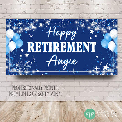 blue retirement banner for office party for man or woman