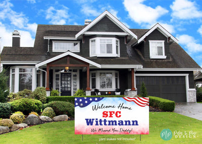 red white and blue military homecoming banner with flag clipart