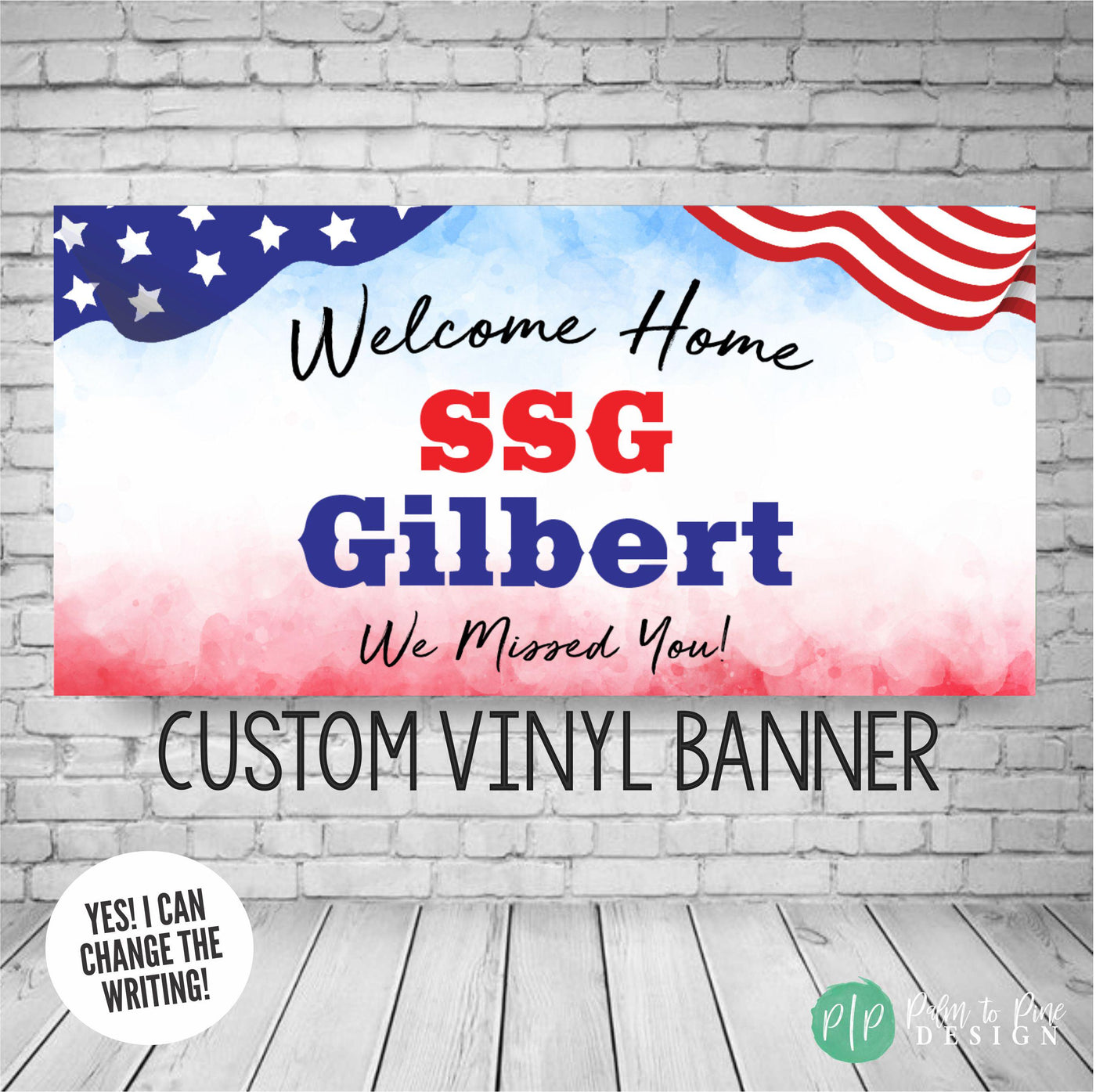 red white and blue personalized military homecoming banner