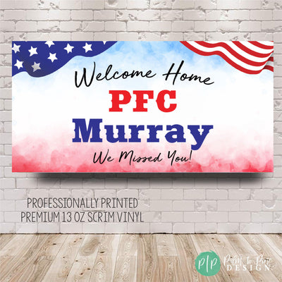 vinyl personalized red white and blue sign for military homecoming
