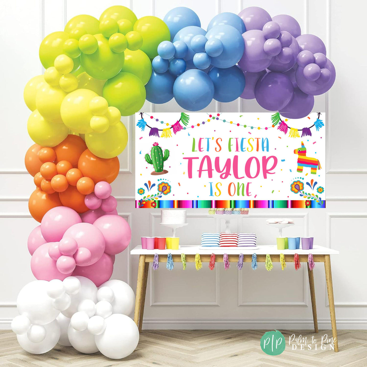 personalized bright color fiesta birthday banner for kids or adults