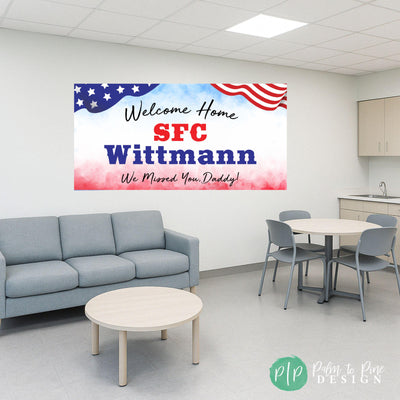 custom military welcome home sign with red white and blue flag clipart