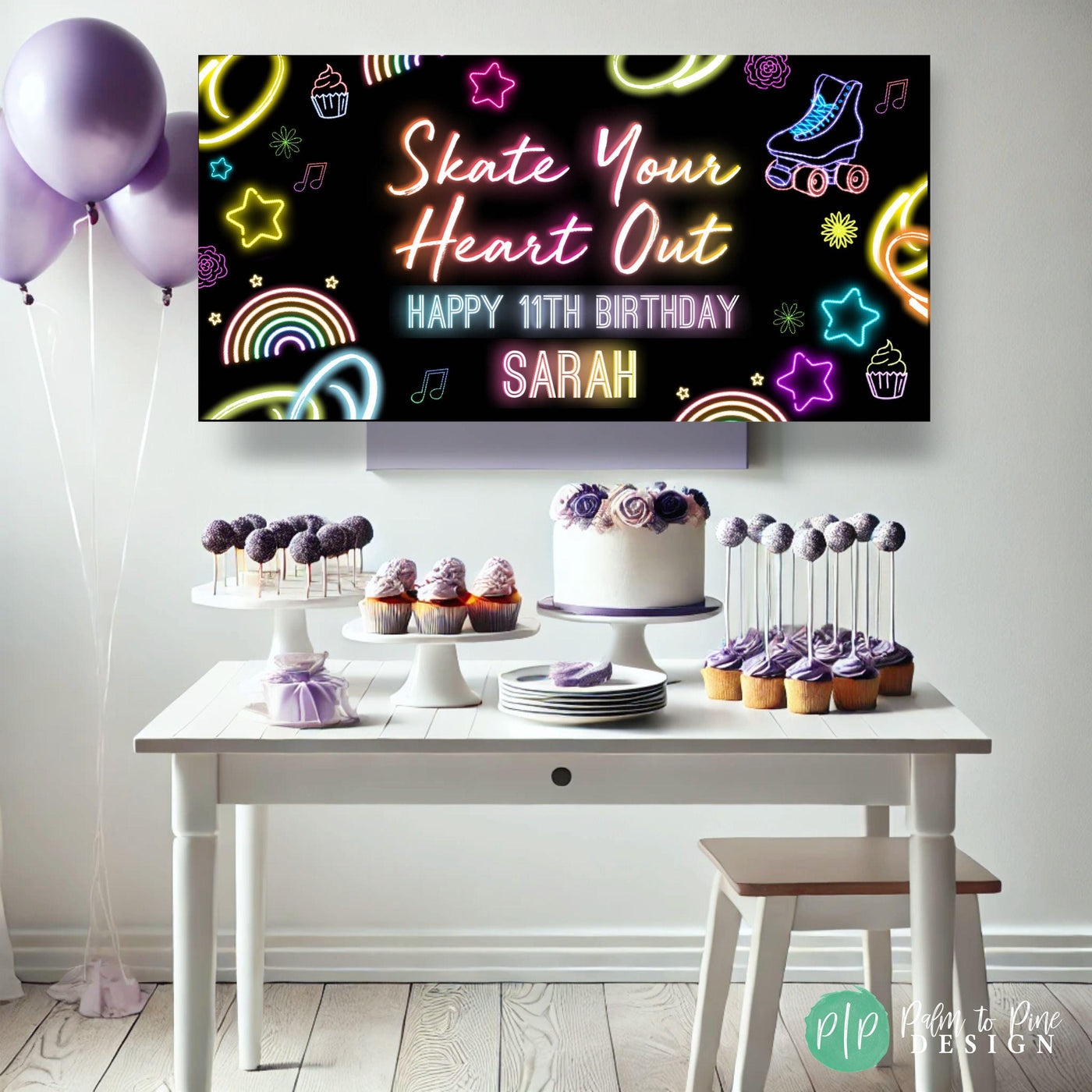 teen girl skate your heart out birthday banner for roller skating party