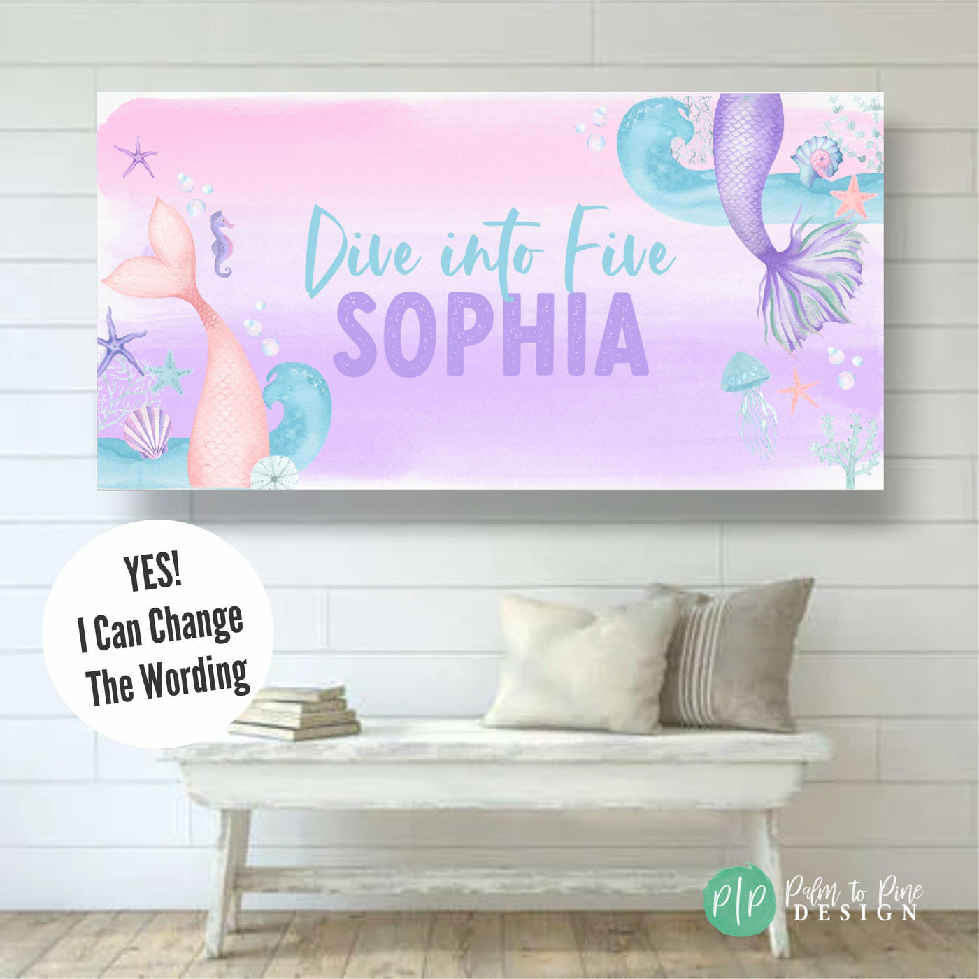 personalized mermaid birthday banner for girls