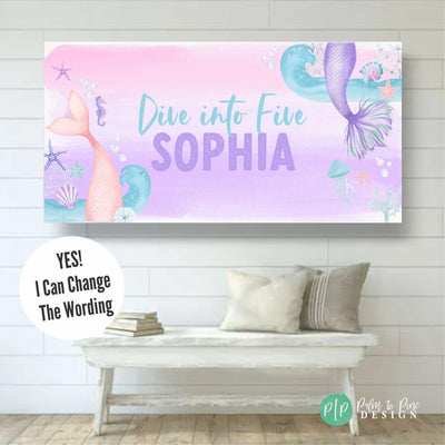personalized mermaid birthday banner for girls