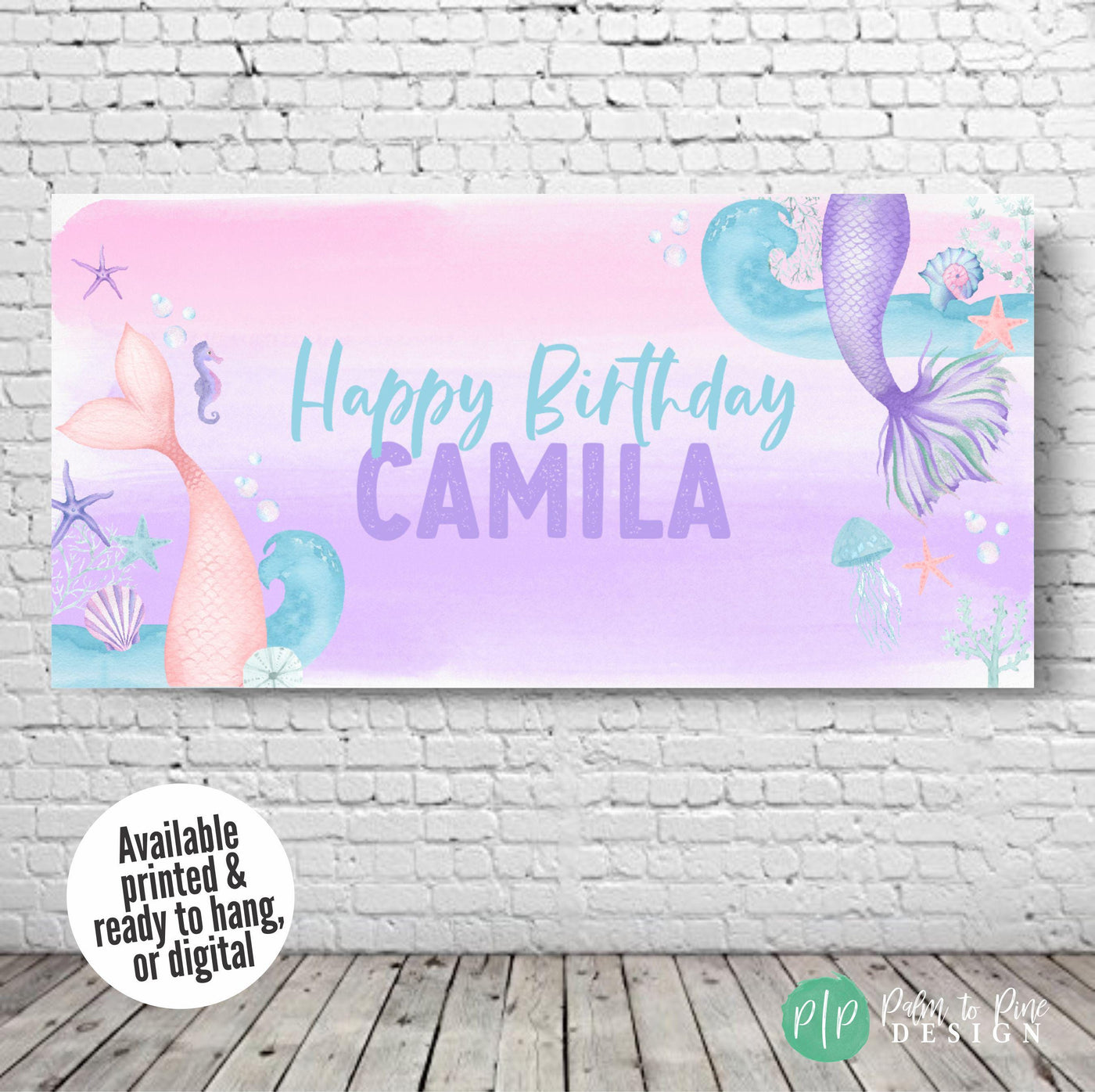 pink and purple watercolor mermaid birthday party custom banner