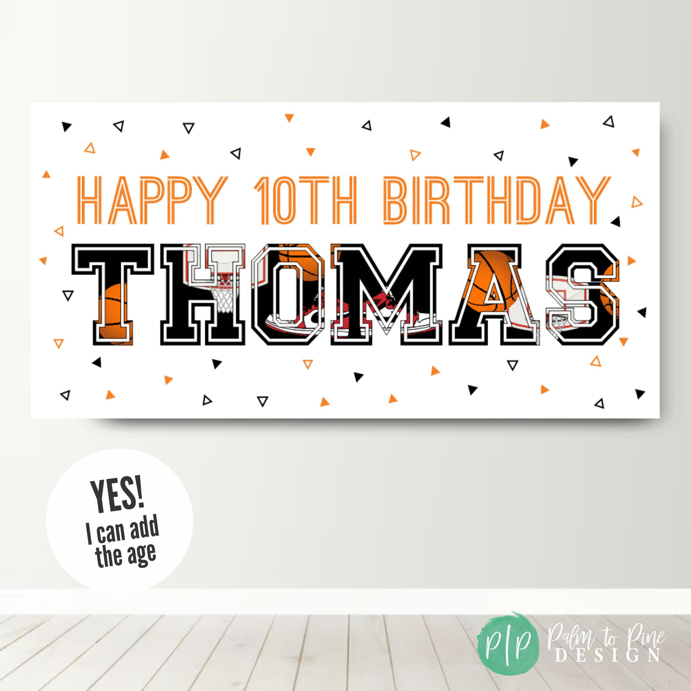 basketball birthday banner with age and basketball clipart