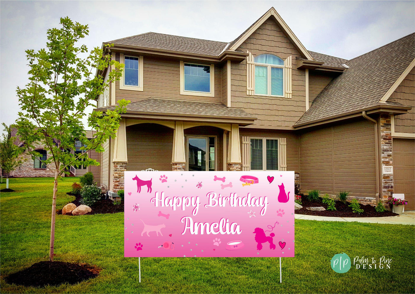 hot pink girls birthday party banner with animal clipart