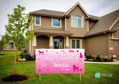hot pink girls birthday party banner with animal clipart