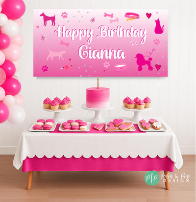 hot pink custom girls birthday banner with animal clipart