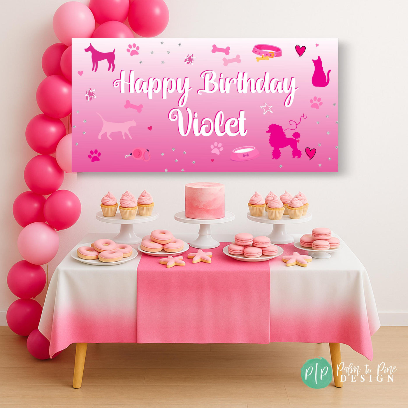 Pink Girls Pet Party with dogs, cats and accessories