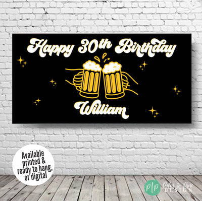 Cheers and Beers Happy 30th Birthday Banner for Men