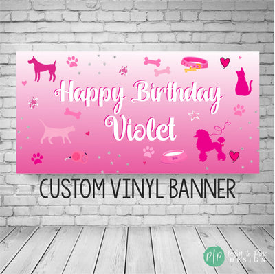 hot pink girls doll themed birthday party personalized banner