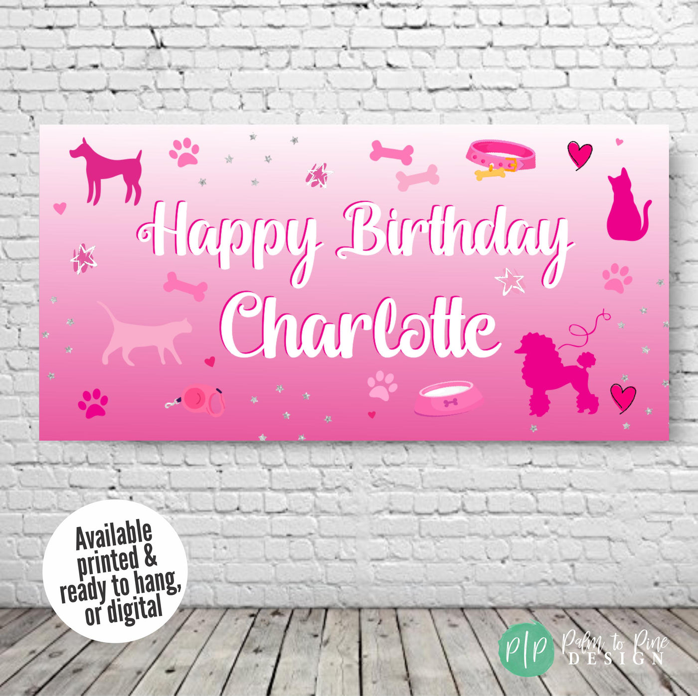 custom girls hot pink birthday backdrop with animal clipart