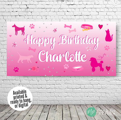custom girls hot pink birthday backdrop with animal clipart
