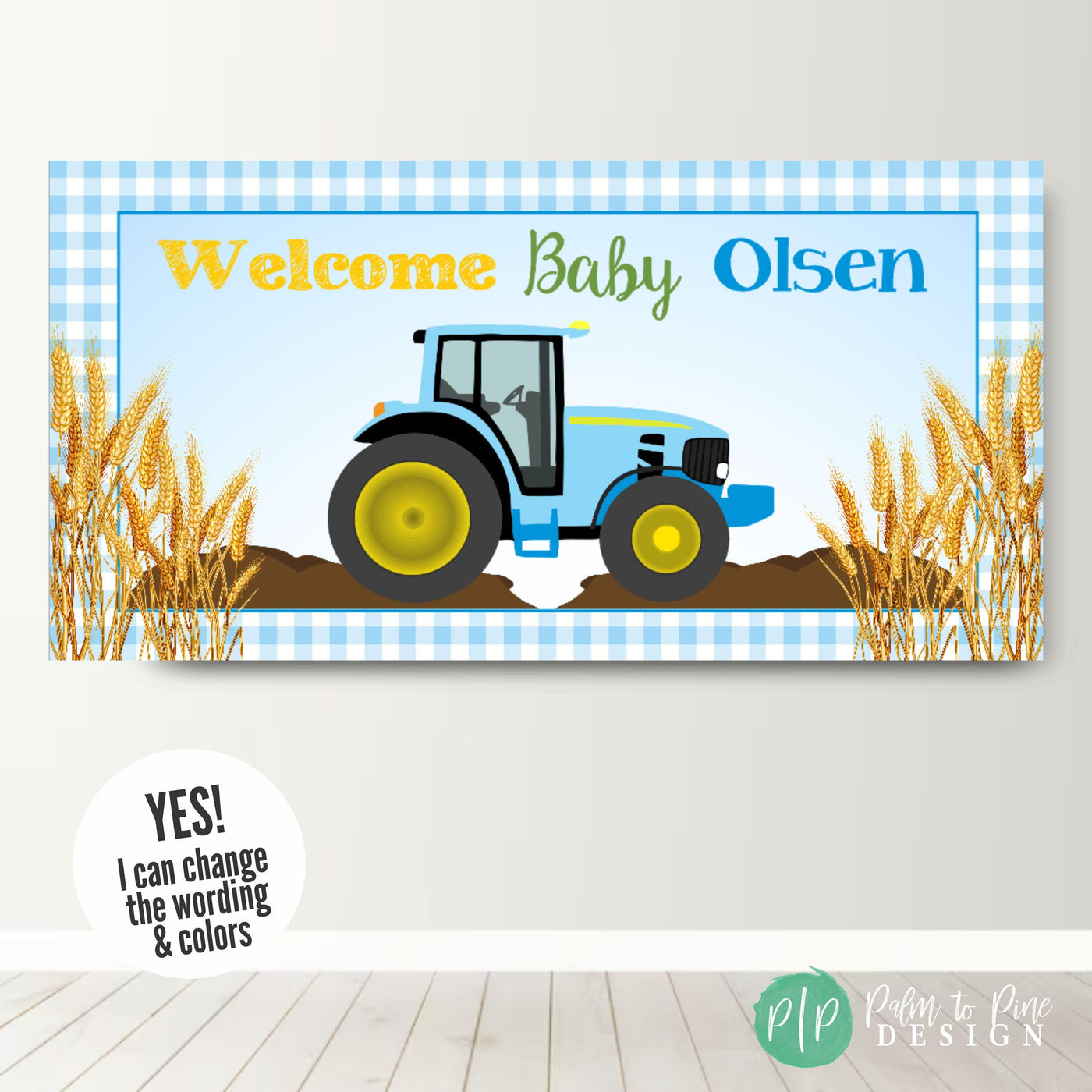tractor-themed baby shower banner for boys baby shower