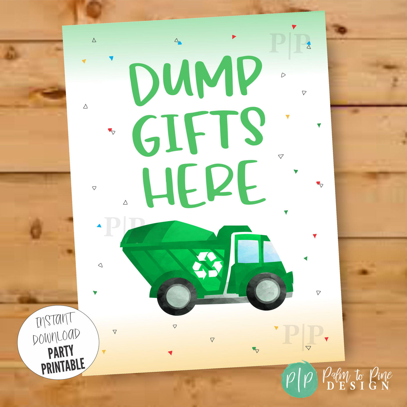 Dump Gifts Here Sign for Trash Bash Birthday Party or Things that Go Theme