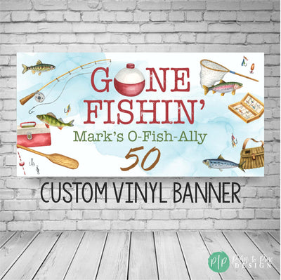 Fishing Birthday Banner with Gone Fishin&#39; Lake theme