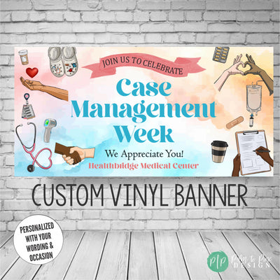 Case Management Week appreciation banner with medical graphics  for healthcare staff celebration