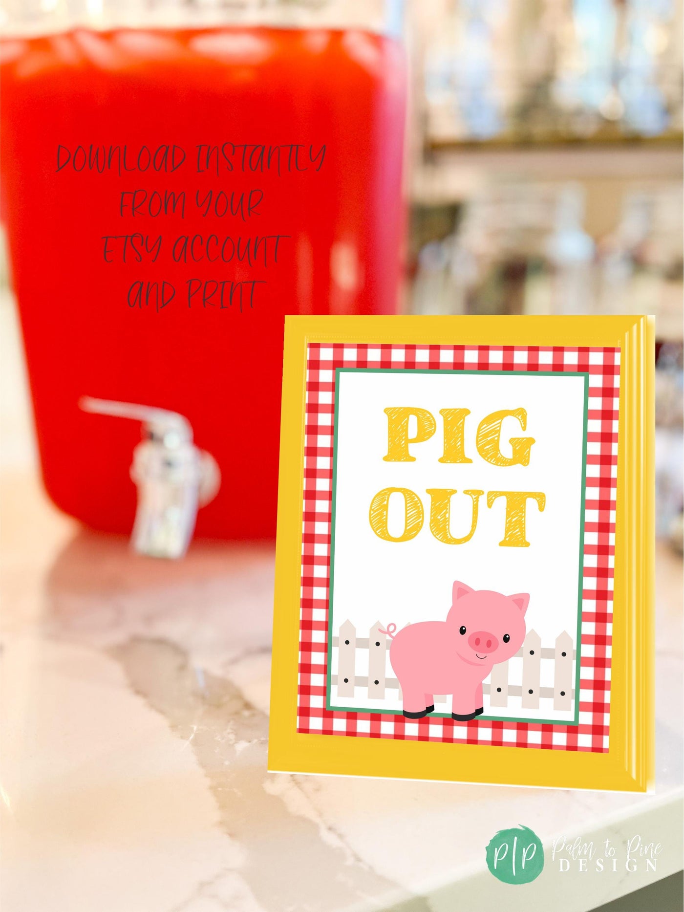 Pig Out farm sign with drink station