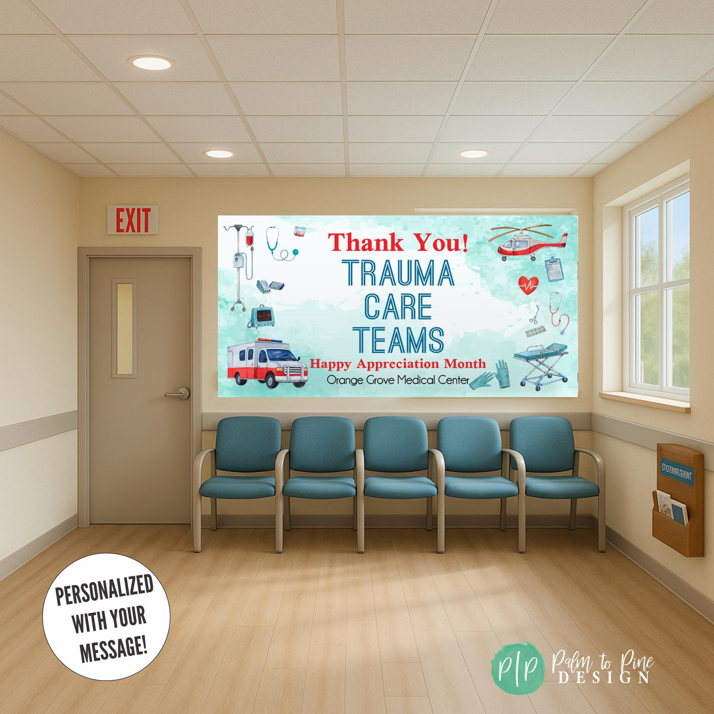 Hospital Week banner with medical staff thank you message, custom staff appreciation banner for ER and trauma team celebration