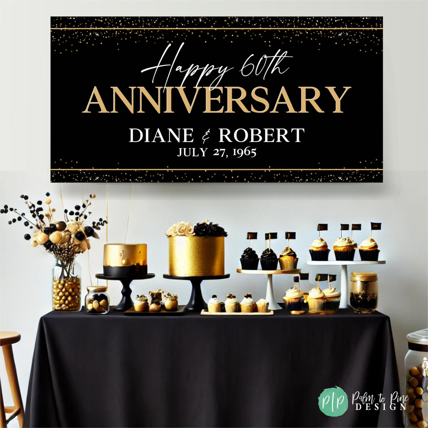 Elegant gold anniversary banner for parents’ 50th wedding celebration décor