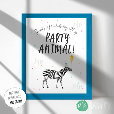 jungle birthday thank you sign in blue picture frame
