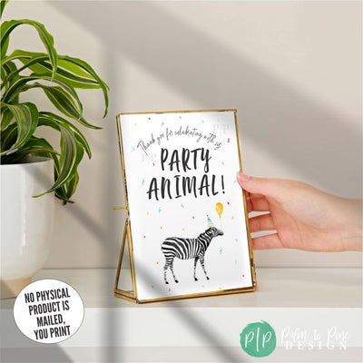 jungle zebra thank you sign for birthday party