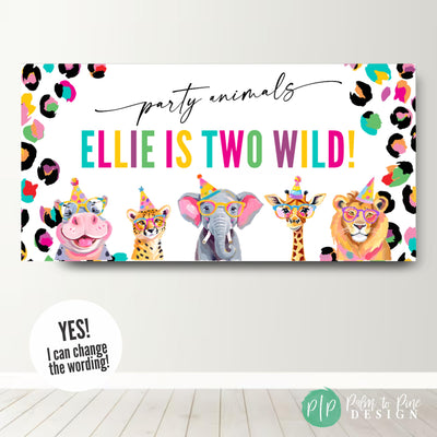 Personalized Two Wild jungle banner in colorful rainbow style