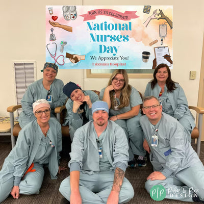 Personalized nurses week party banner with hospital name for a staff appreciation event