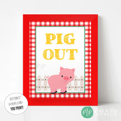Gingham pig out barn birthday sign