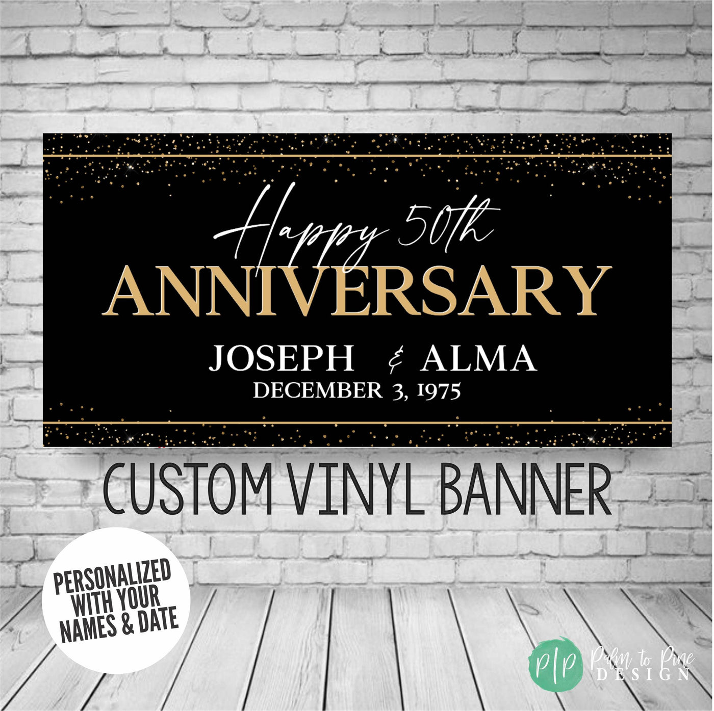 Elegant gold anniversary banner for parents’ 50th wedding celebration décor