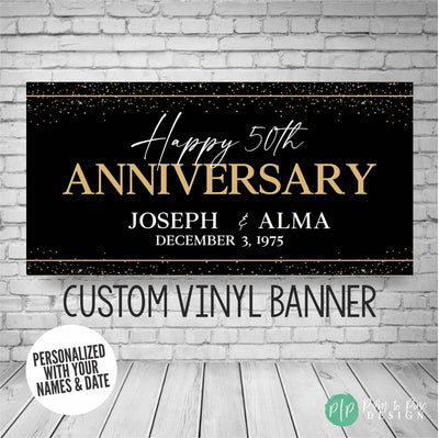 Elegant gold anniversary banner for parents’ 50th wedding celebration décor