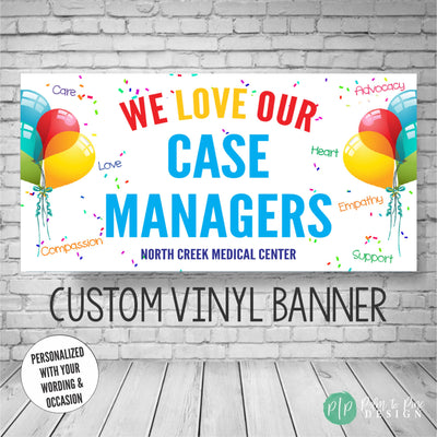 Case Management Appreciation Week Banner with colorful confetti and balloons