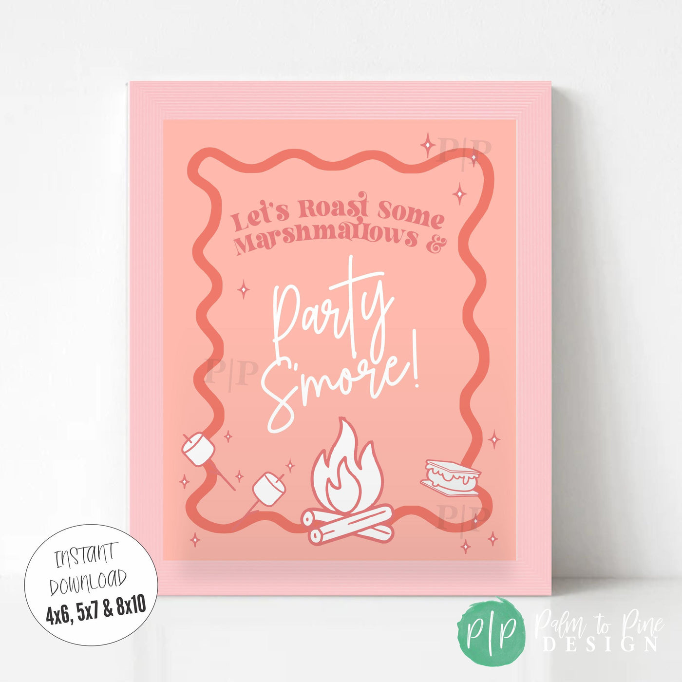Coral and pink printable sign for campfire themed celebration