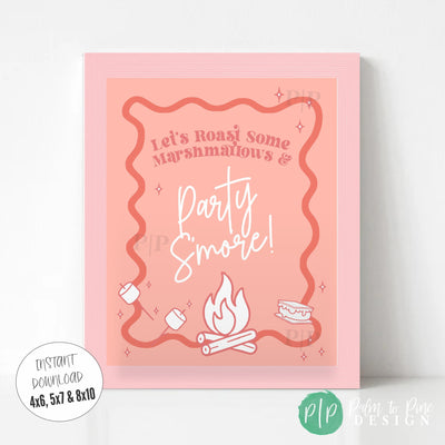 Coral and pink printable sign for campfire themed celebration