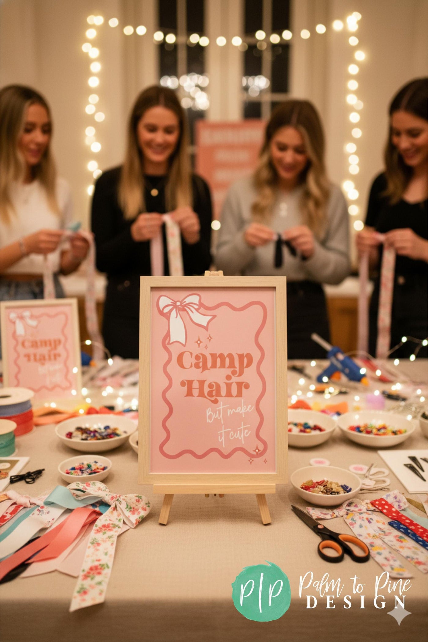 Camp Bachelorette Hair Bow making station sign