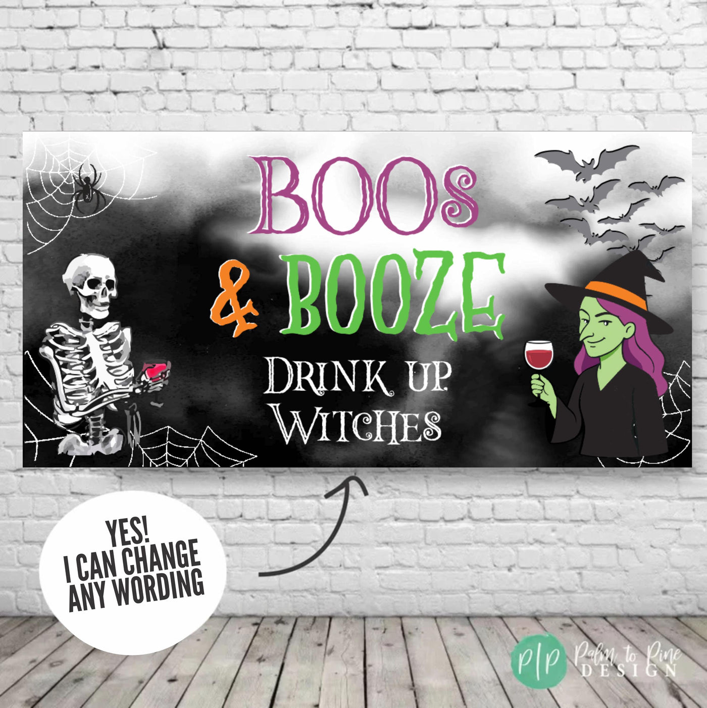 funny Halloween party backdrop with wine and spooky clipart