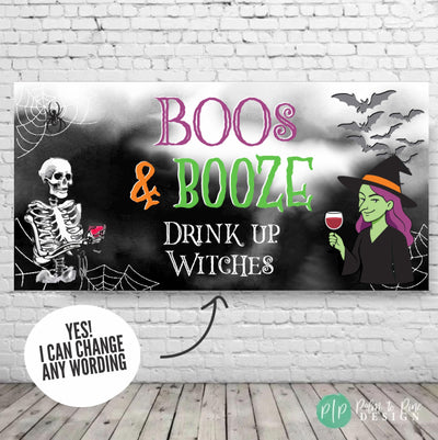 funny Halloween party backdrop with wine and spooky clipart