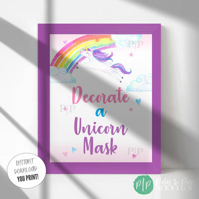 Decorate a Unicorn Mask Party Sign | Instant Download Unicorn Birthday Decorations | Available in Multiple Sizes
