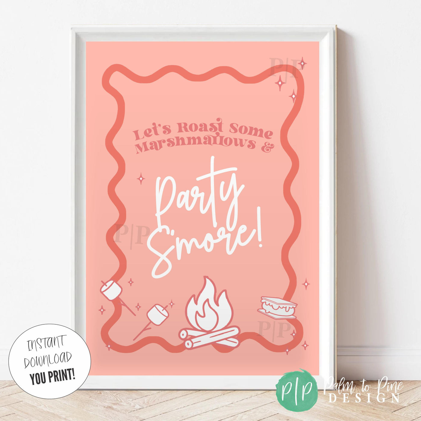 Coral and pink printable sign for campfire themed celebration