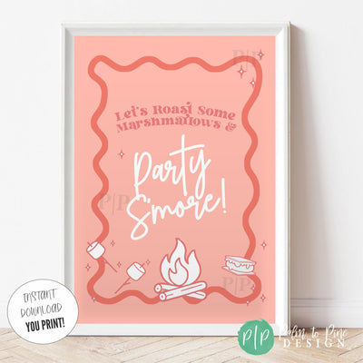 Coral and pink printable sign for campfire themed celebration