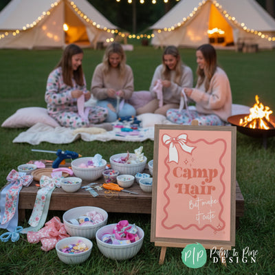 Camping Outdoors Sleepover beauty bar printable sign for bow making station with hair bow decorating supplies