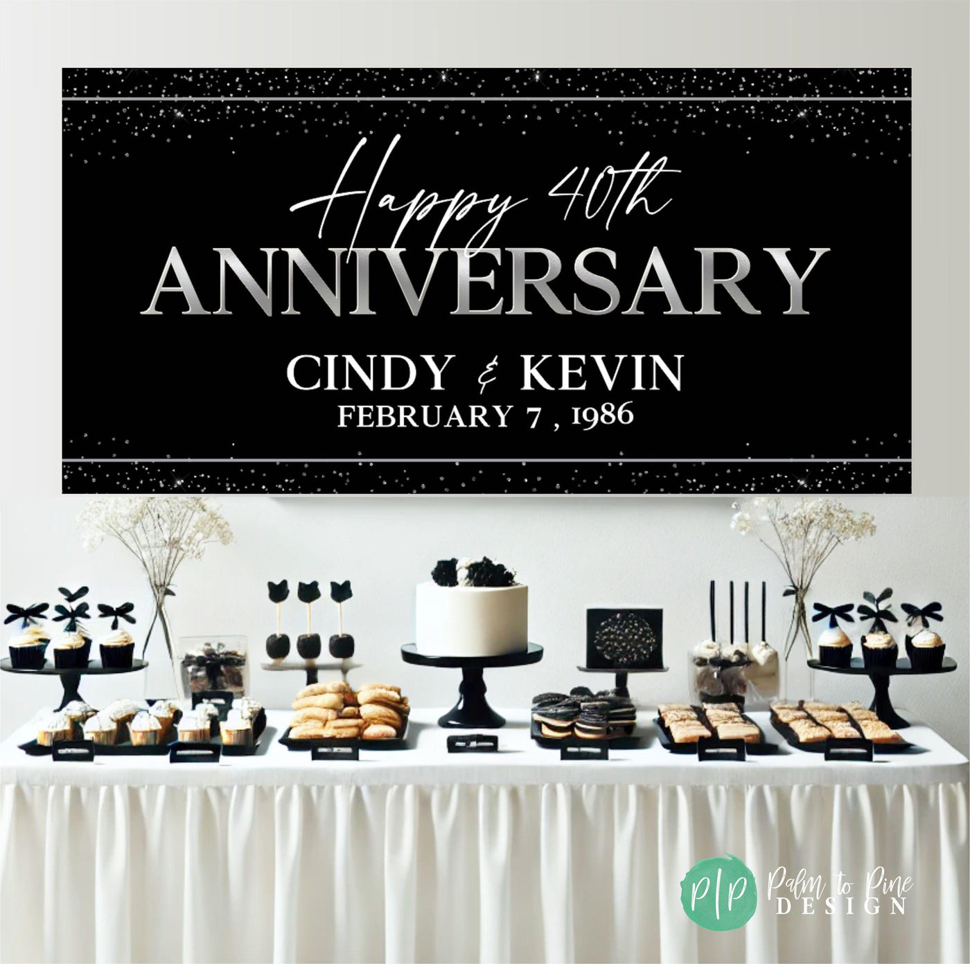 40 years celebration sign for classy black and silver anniversary celebration