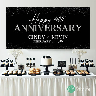 40 years celebration sign for classy black and silver anniversary celebration