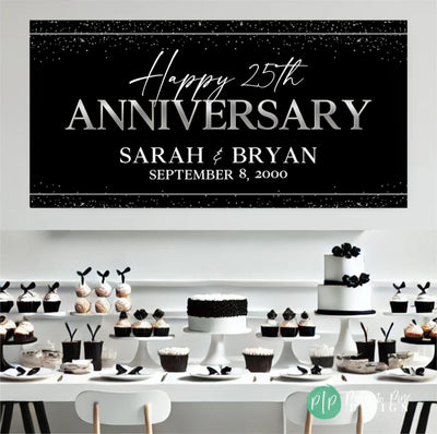 Elegant black and silver jubilee backdrop for milestone party celebration