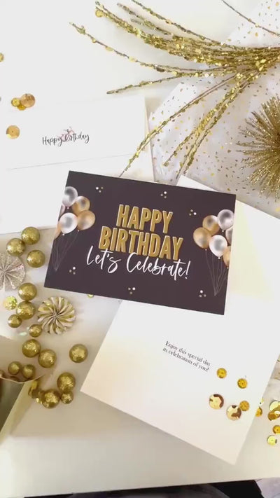 Luxury Black and Gold Folded 'Happy Birthday' Greeting Card With Custom Envelope