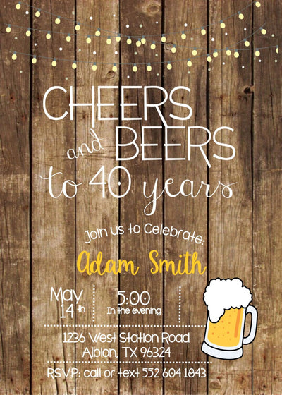Adult Birthday Invitation, Thirtieth birthday invite, Cheers and Beers, BBQ Invite, 30th birthday, 30th birthday invitation, Rustic Invite
