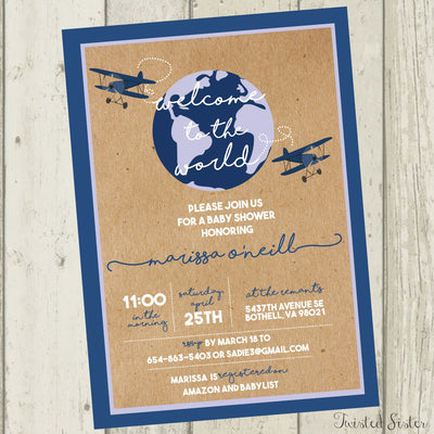 Airplane Baby Shower Invite, Plane Baby Shower Invitation, Co Ed Baby Shower Invite, Vintage Airplane Invite, Airplane Invite, Biplane, CoEd