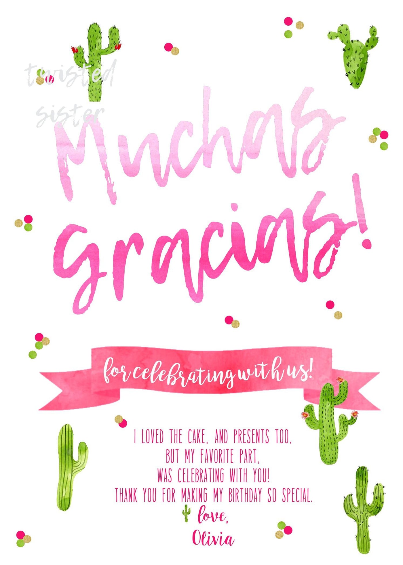 Fiesta Thank You Cards, Taco Bout a Party Invitation, Gracias, Taco Bout a Party Invite, Cactus Thank You Card, Birthday Thank You Card,